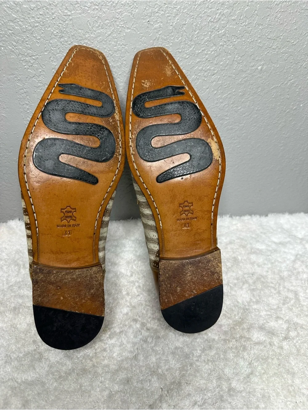 Carlo Ventura Italian Leather Striped Square Toe loafers 41 US 8